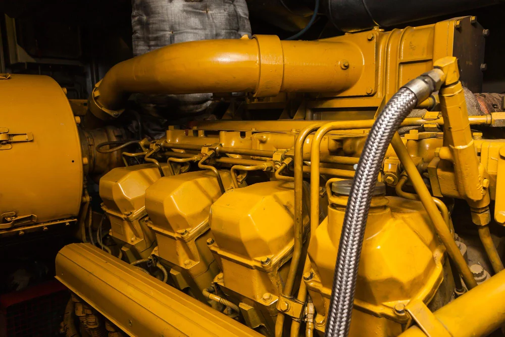 Large yellow diesel industrial engine used in defence and heavy industrial applications