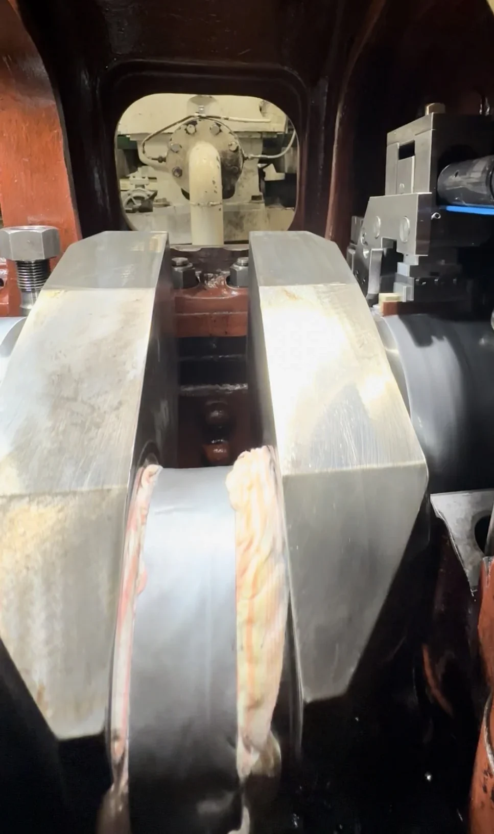In-situ journal grinding operation in progress on installed rotating equipment